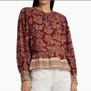 New Veronica Beard Kester Floral Peplum Blouse - Rust Red Size 4